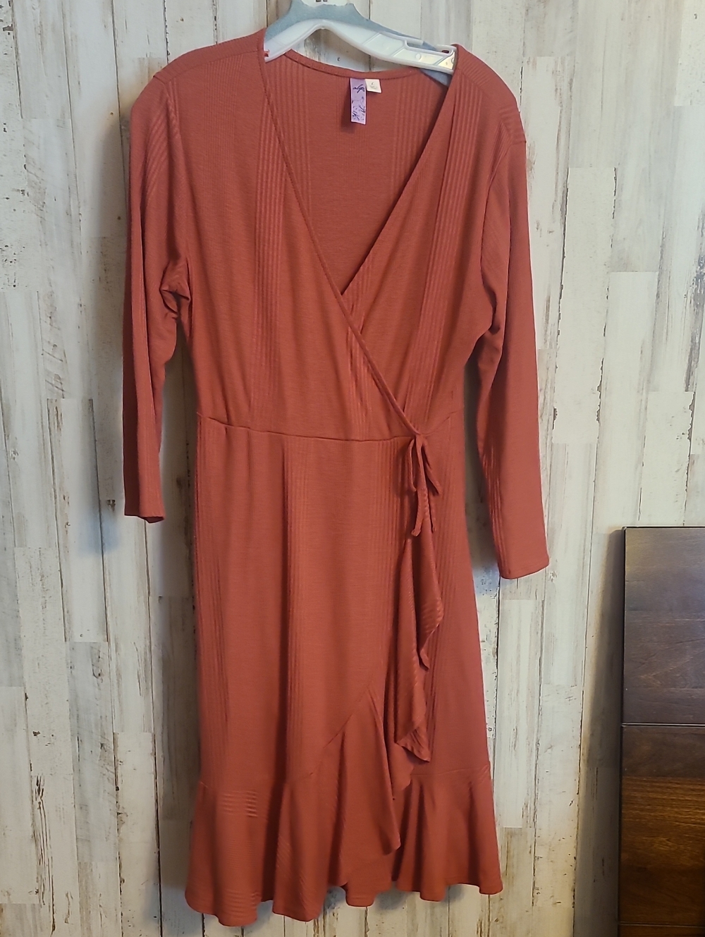 Alya Terracotta Wrap Midi Dress with Ruffle Hem